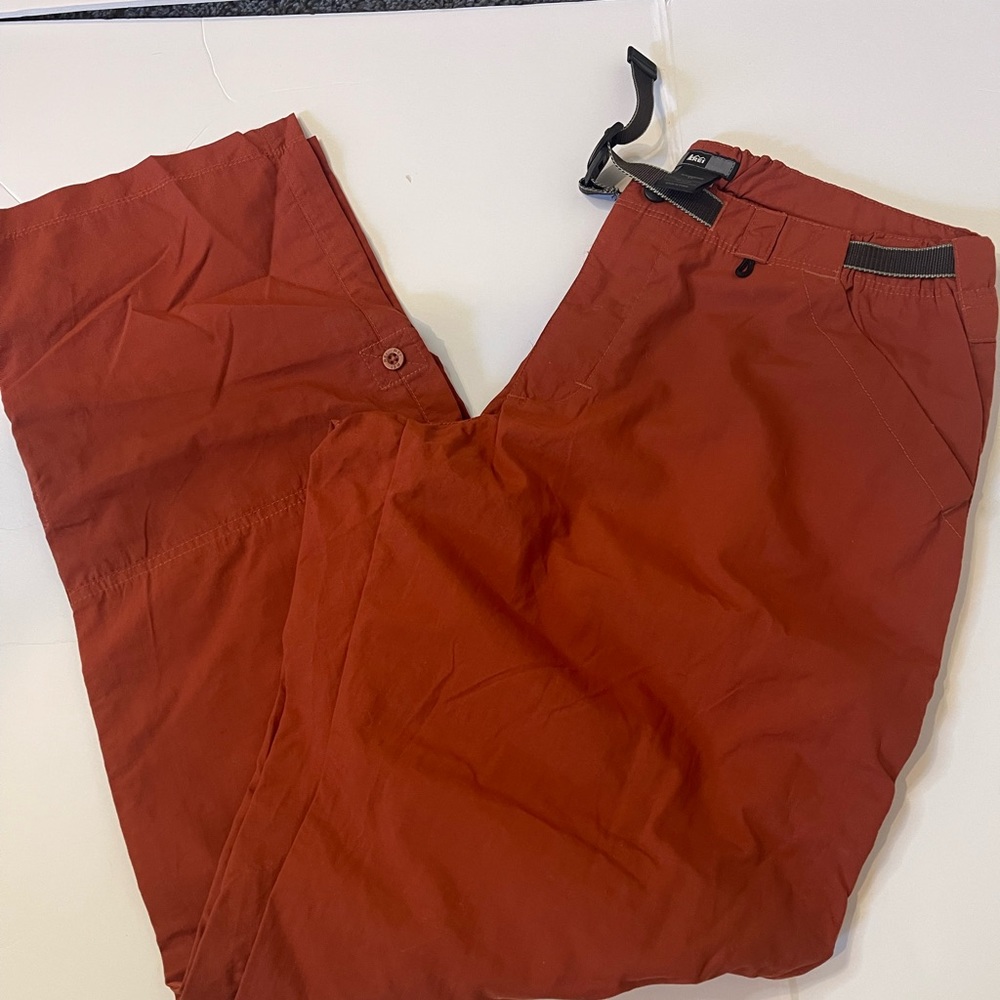 REI Womens Convertible Cargo Pants Size 10 Orange UPF 50 Belted Hiking